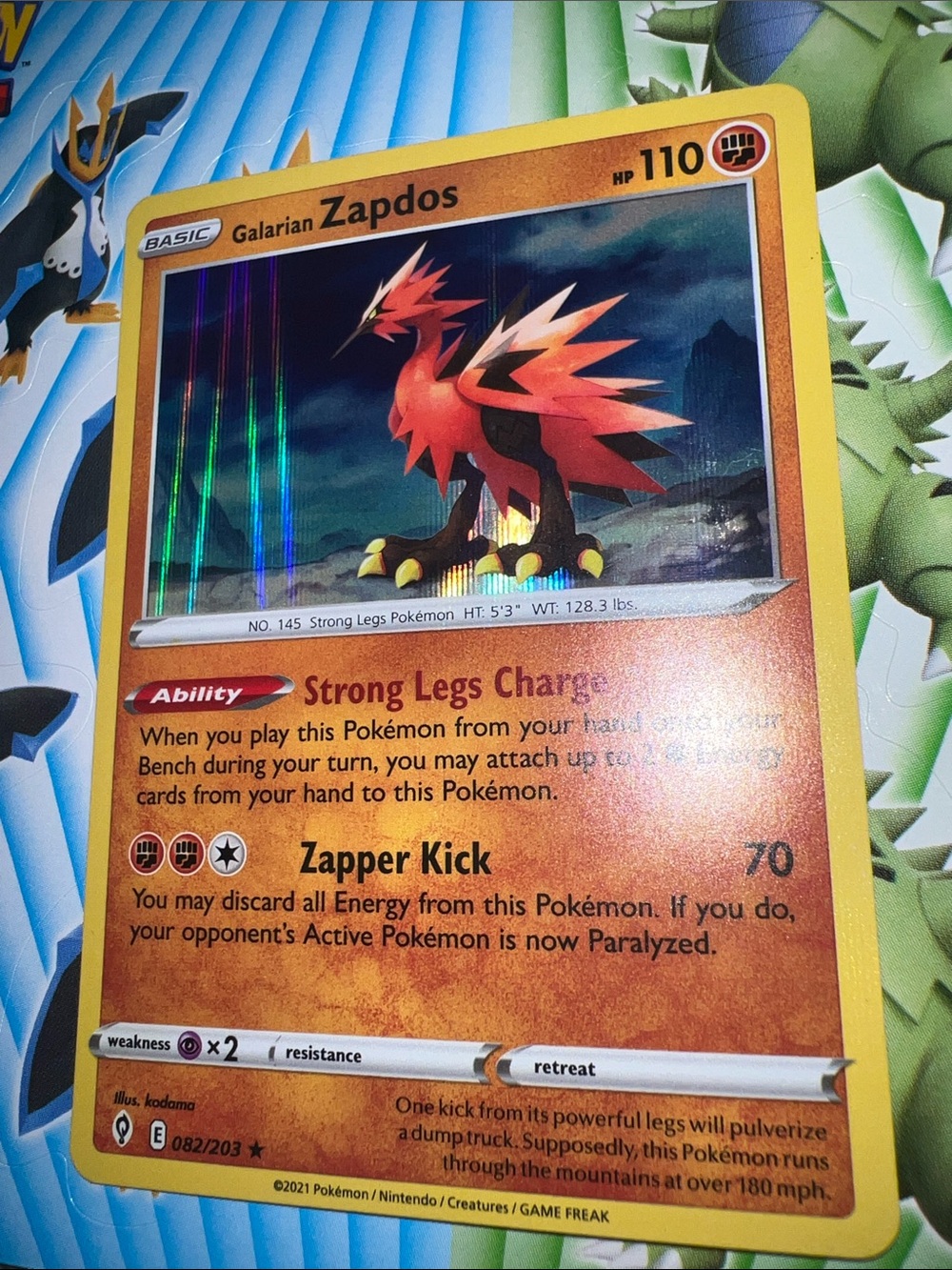 Pokemon Galarian Zapdos Foil Card - Orange, Yellow, Black